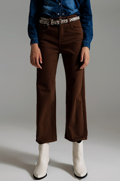 Q2 Cropped wide leg jeans in brown