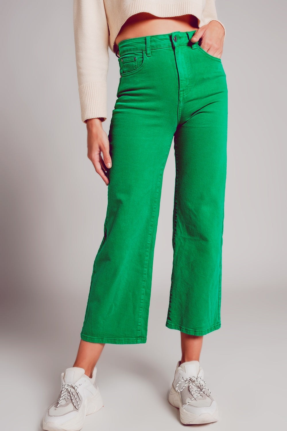 Q2 Cropped wide leg jeans in deep green