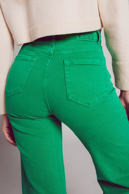 Cropped wide leg jeans in deep green