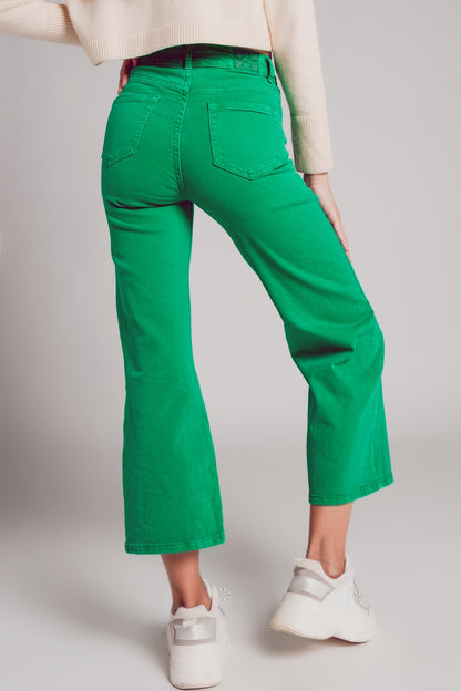 Cropped wide leg jeans in deep green