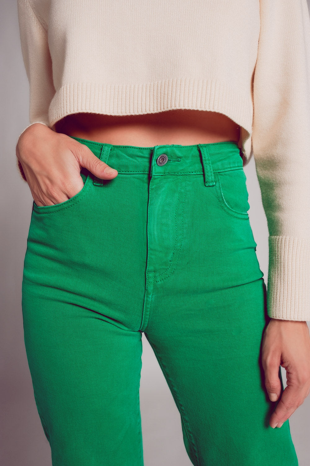 Cropped wide leg jeans in deep green