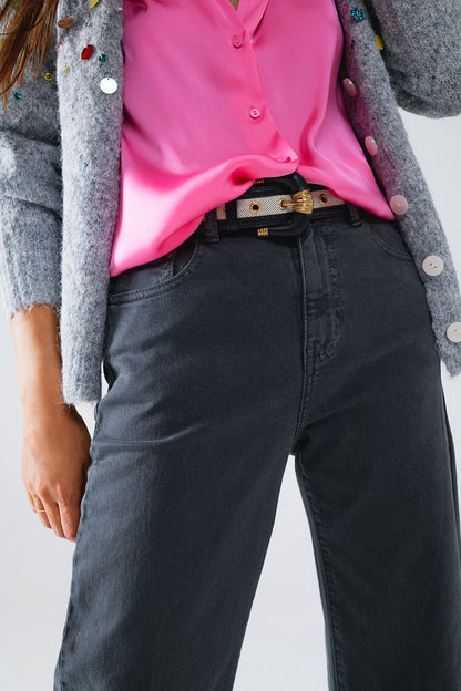 Cropped wide leg jeans in gray