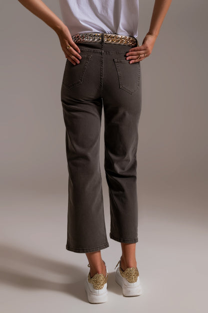 Cropped wide leg jeans in grey