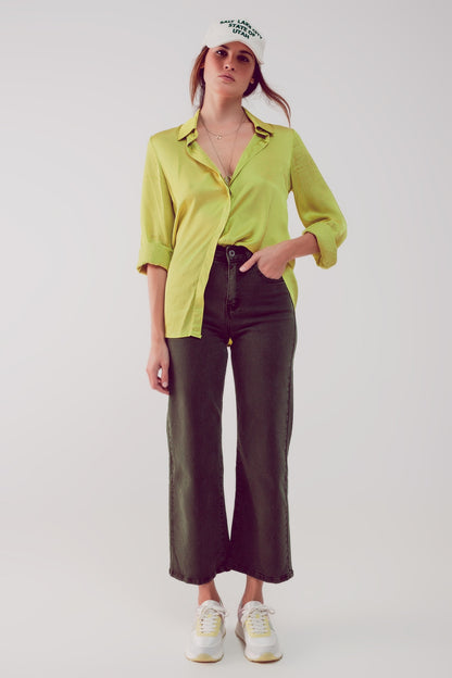 Q2 Cropped wide leg jeans in khaki