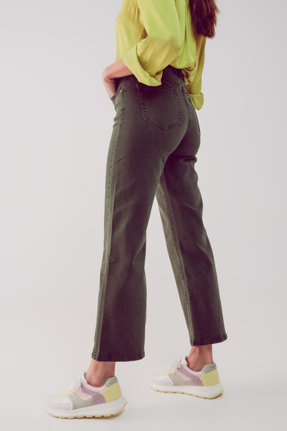 Cropped wide leg jeans in khaki