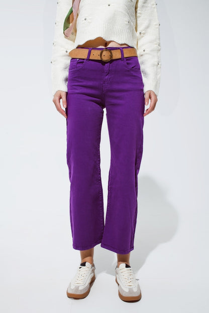 Q2 Cropped wide leg jeans in purple