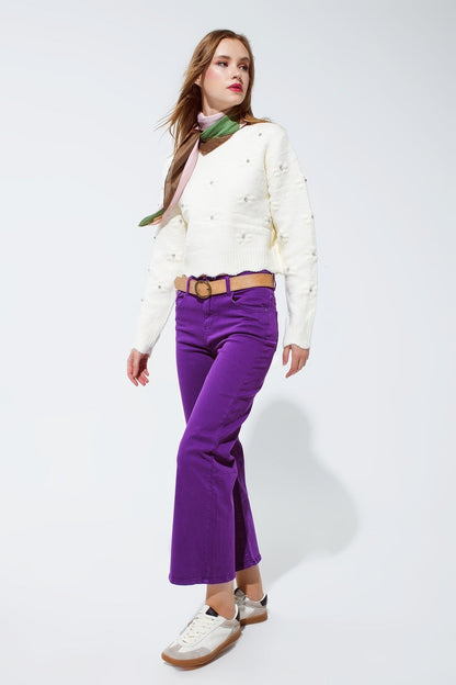 Cropped wide leg jeans in purple