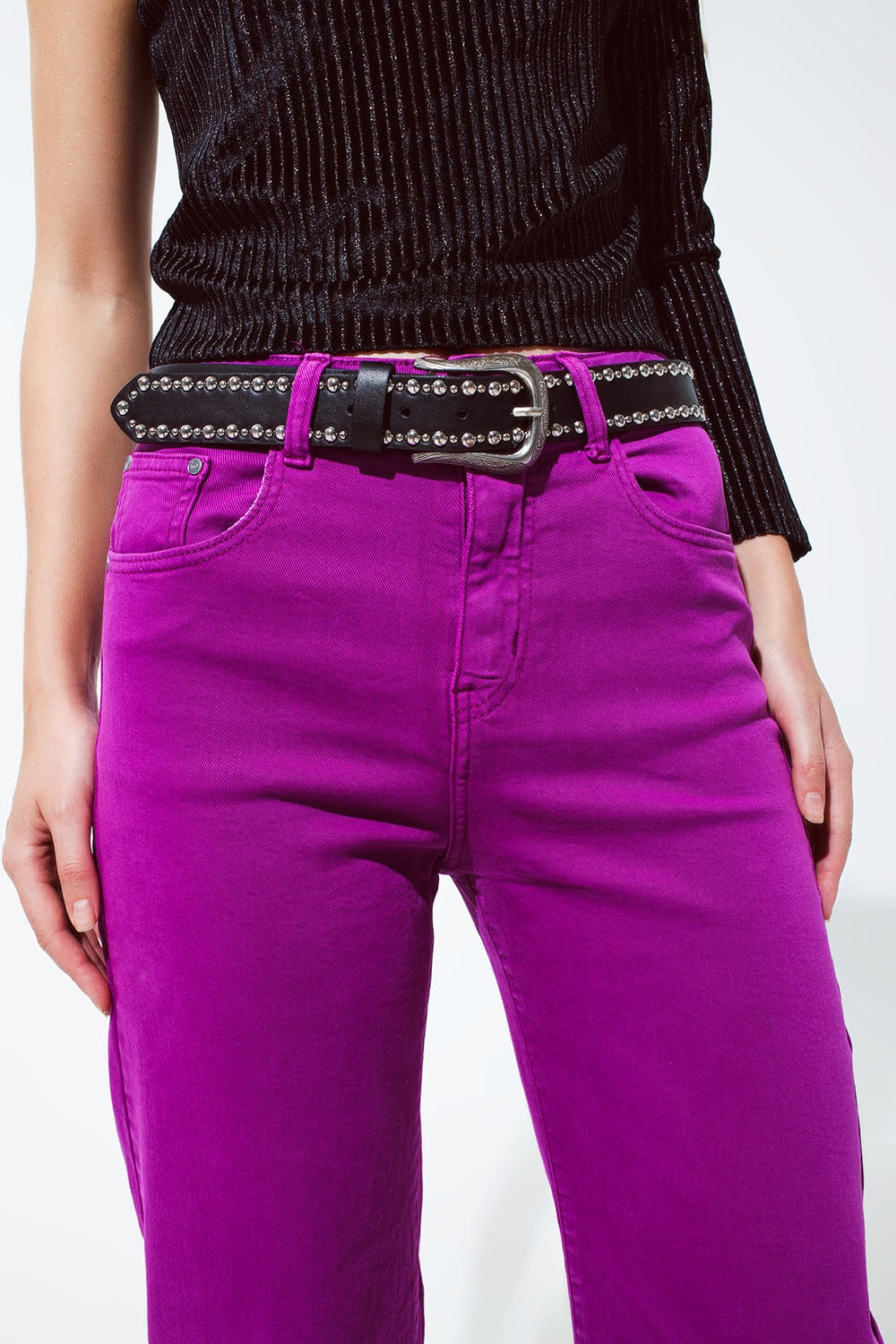 Cropped wide leg jeans in violet 3/4 length