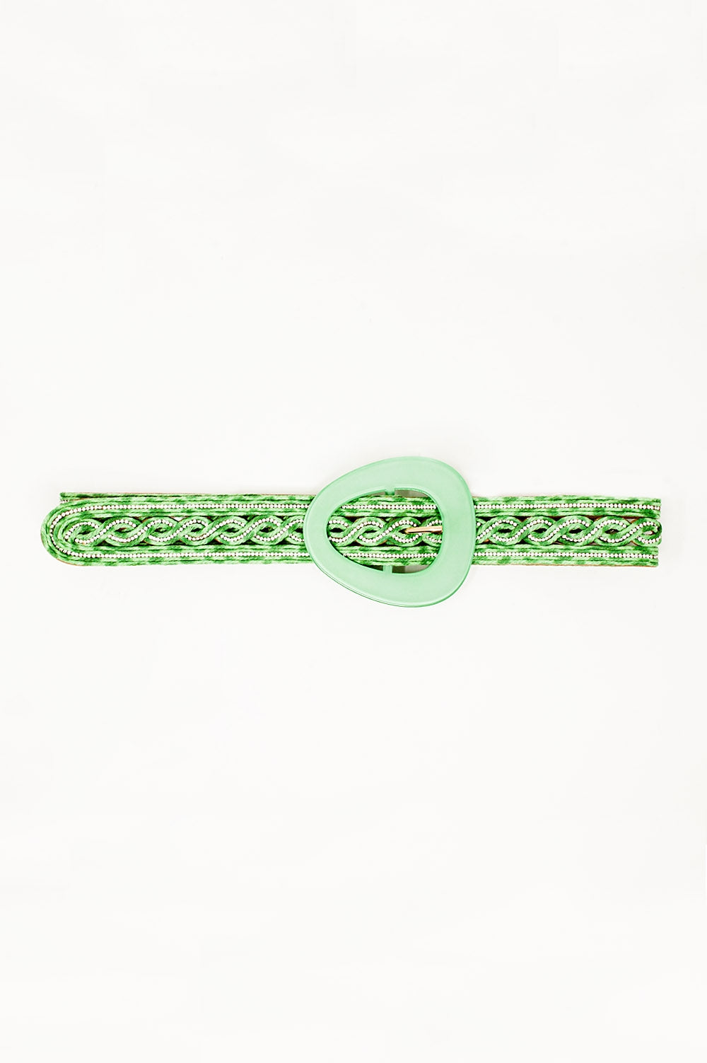 Q2 Crystal Embellished Belt in Green