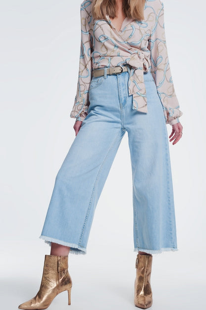 Culotte jeans with ripped hem