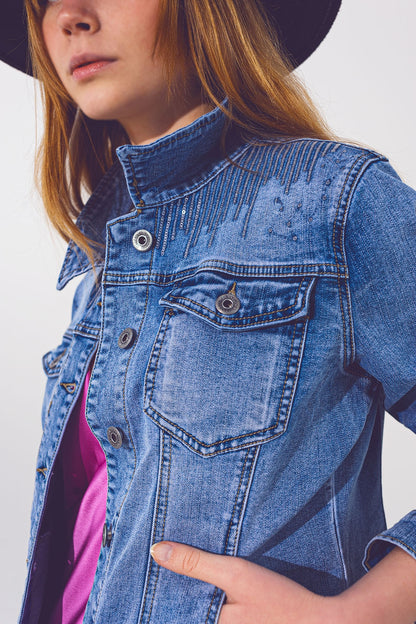 Denim jacket in light blue wash with sequin detail