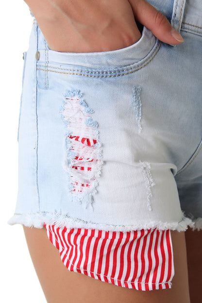 Denim short with pocket in stripe