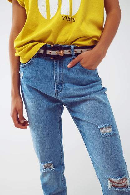 Distressed Regular Jeans in Light Blue Wash