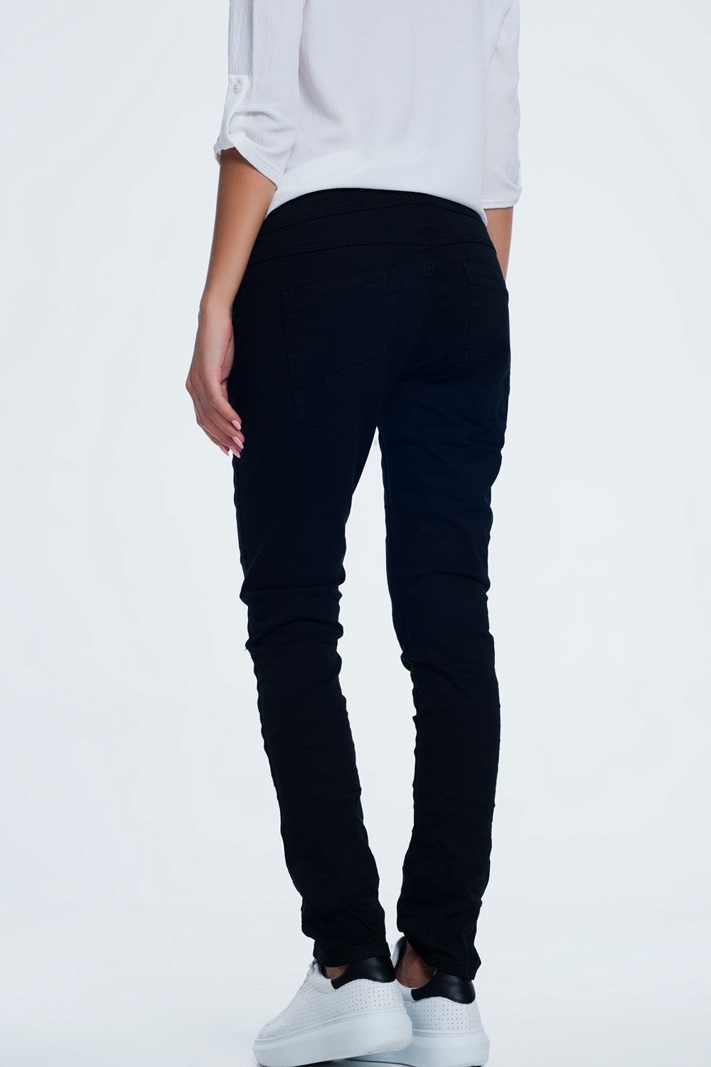 Drop crotch skinny jean in black