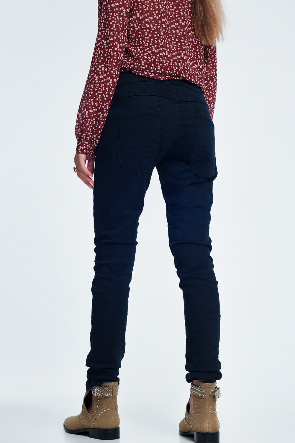 Drop crotch skinny jean in navy