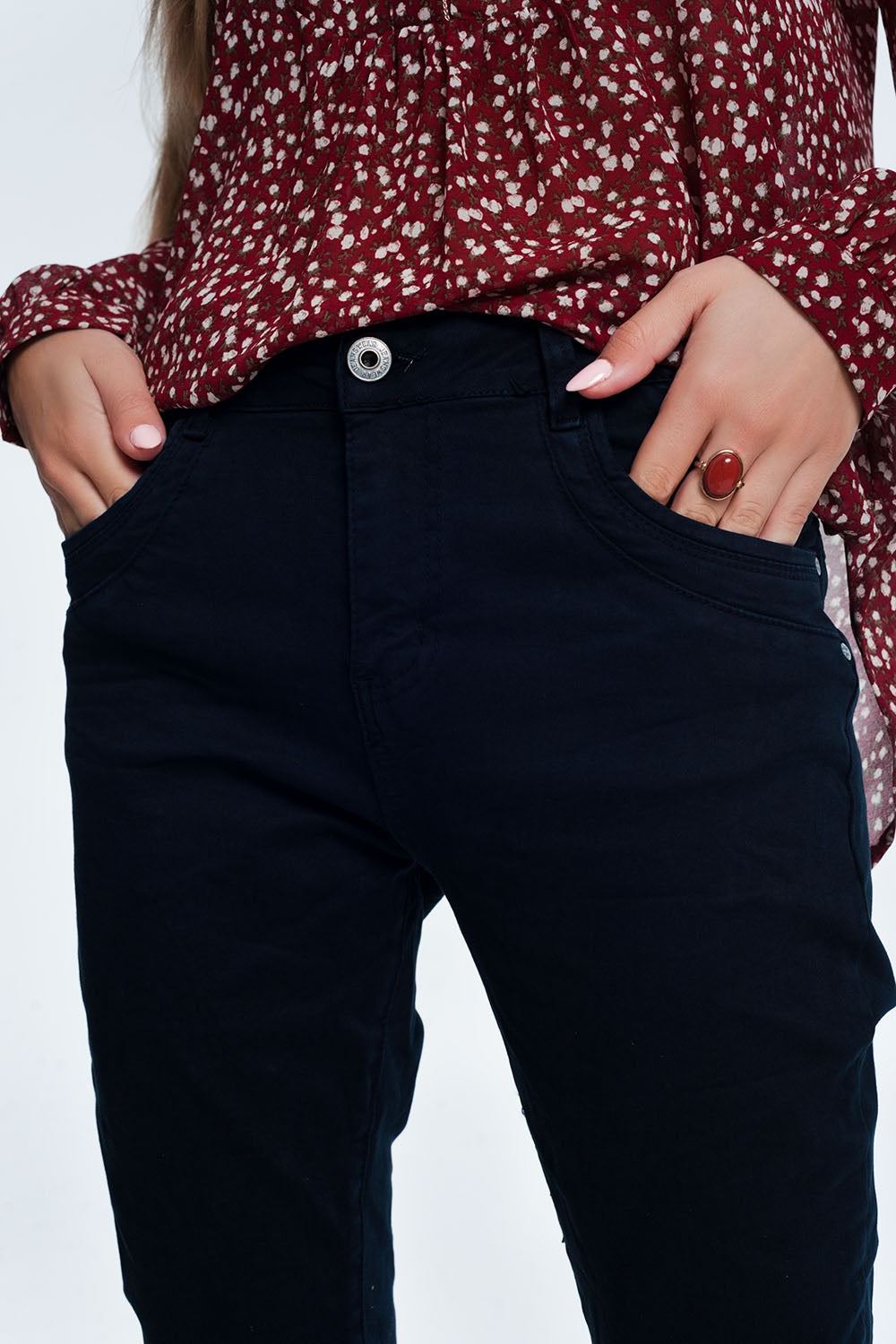 Drop crotch skinny jean in navy