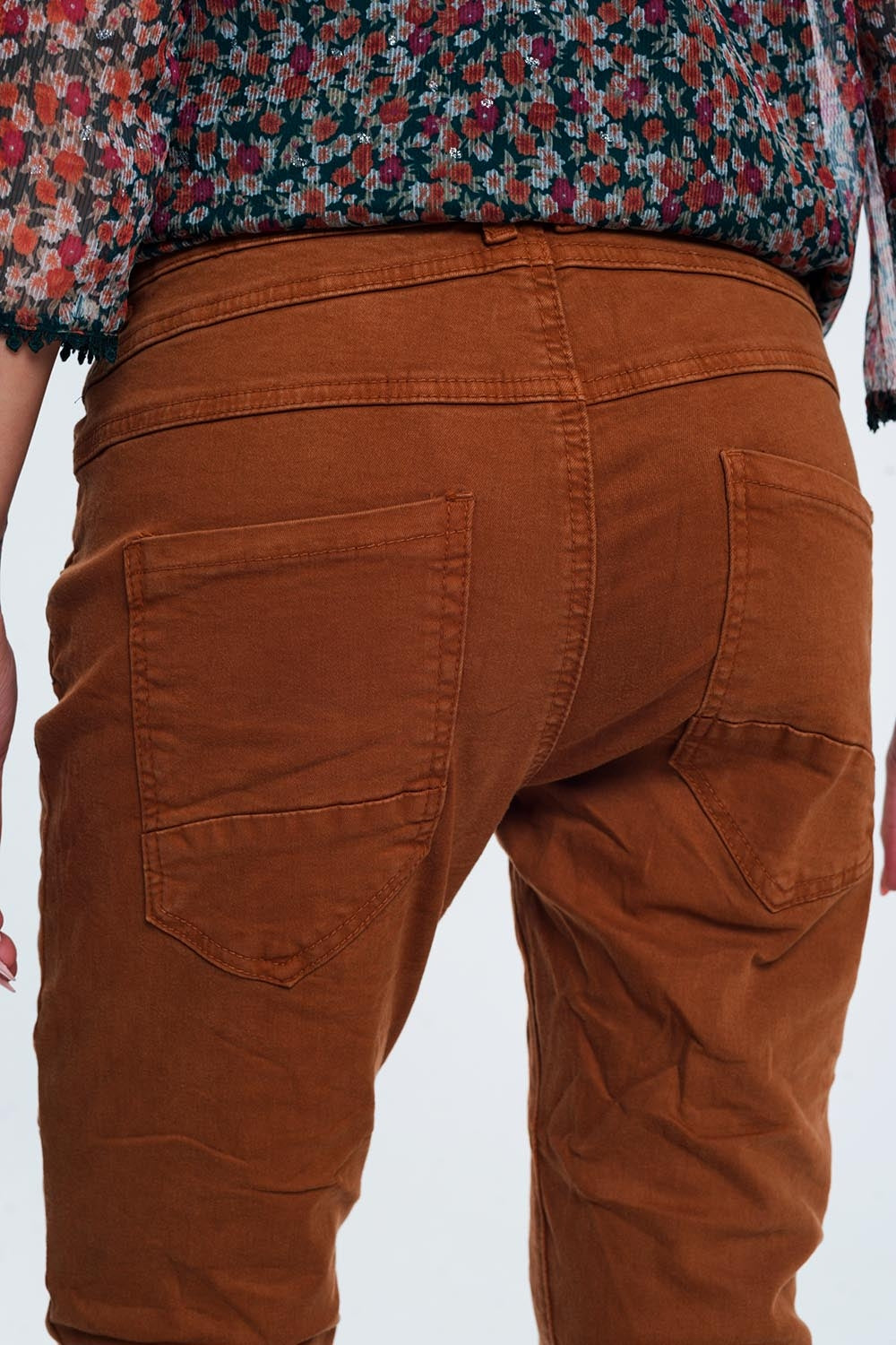 Drop crotch skinny jean in Orange