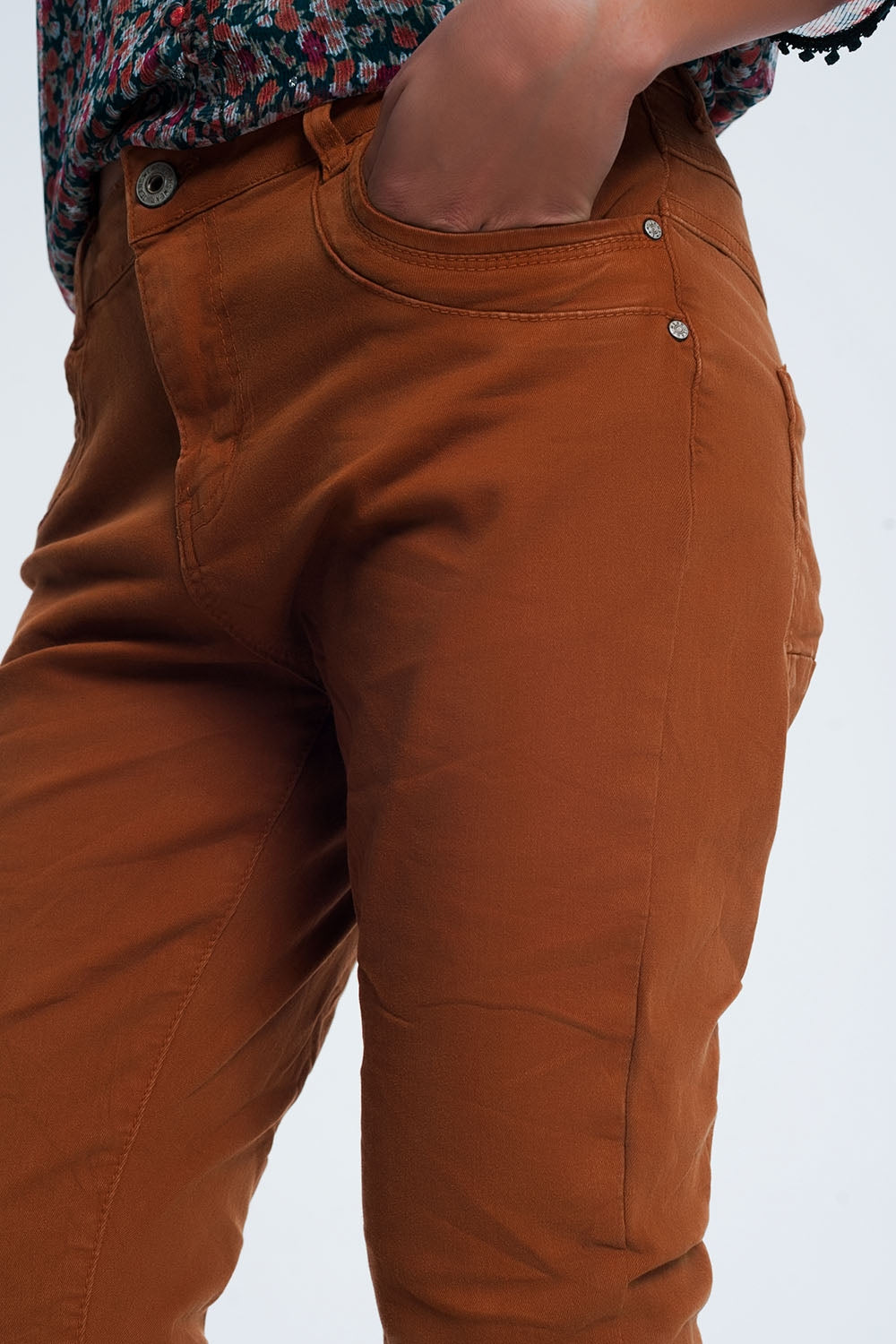 Drop crotch skinny jean in Orange