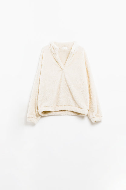 ecru fluffy v-neck sweater