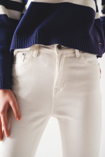 Elastic Cotton skinny cord pants in cream