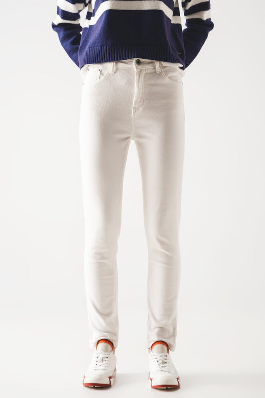 Q2 Elastic Cotton skinny cord pants in cream