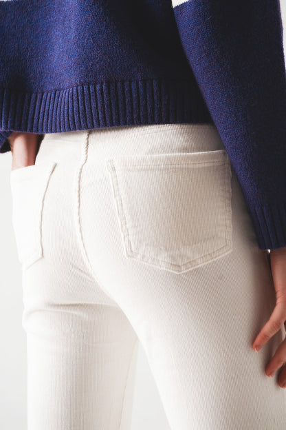 Elastic Cotton skinny cord pants in cream