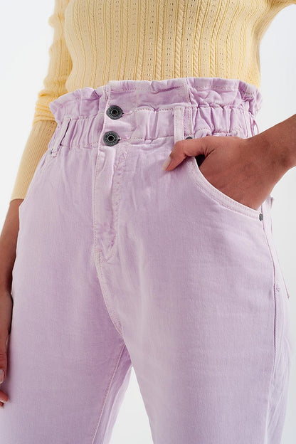 Elasticated paper bag waist mom jean in lilac