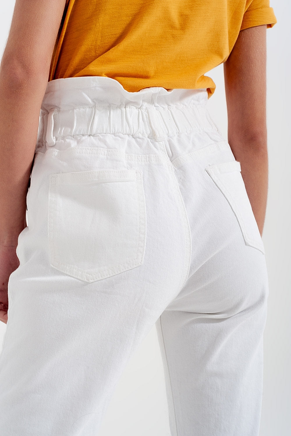 Elasticated paper bag waist mom jean in white