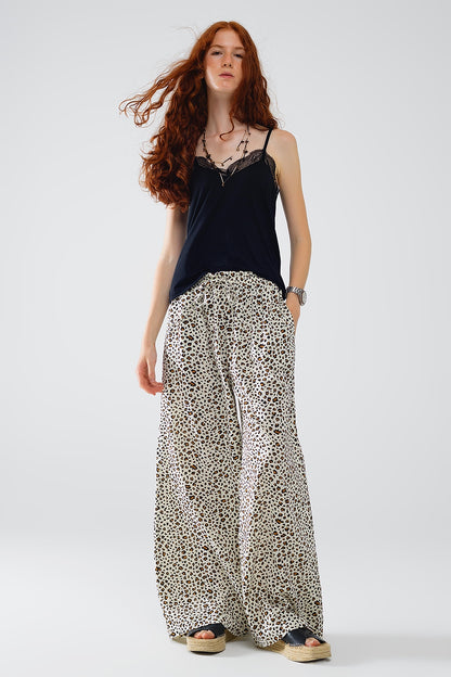 Elasticated Waist Straight Leg Pants In Leopard Print