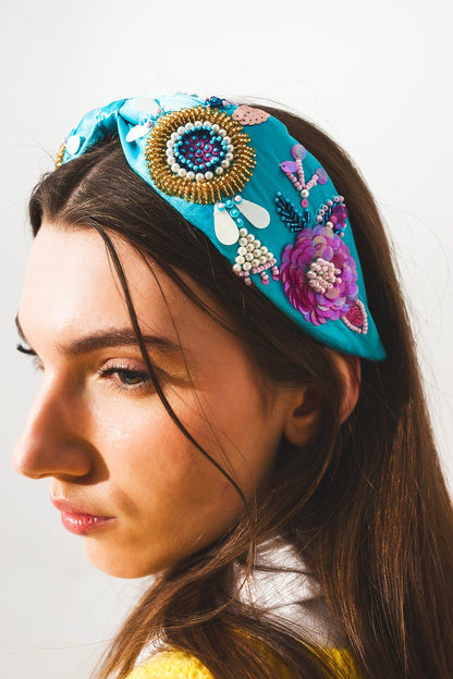 Embellished chunky headband in blue