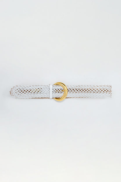 Q2 Faux Leather Braided Belt with Gold Buckle in White