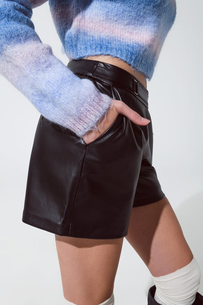 Faux Leather Short Shorts With Waist Detail