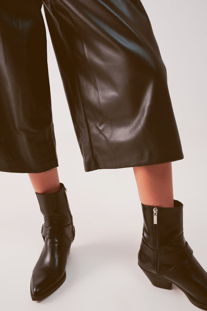 Faux leather wide leg culotte in black