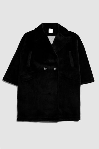 Faux suede oversized coat in black