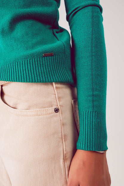 Fine knit high neck jumper in green