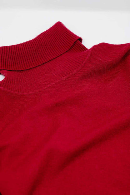 Fine knit high neck jumper in wine color