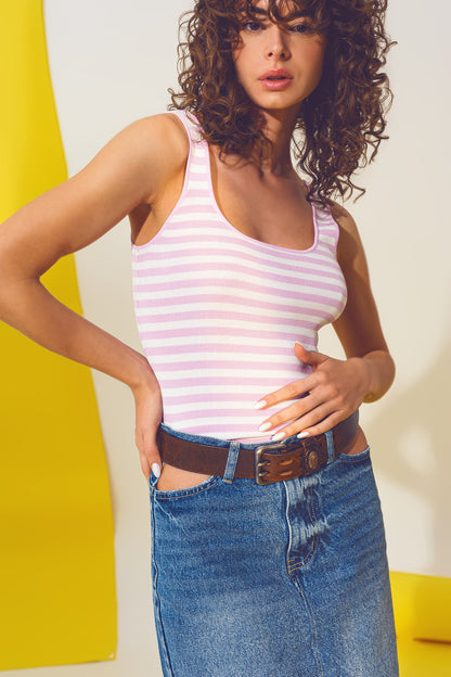 Fine Knitted Top in Pink and White Stripes