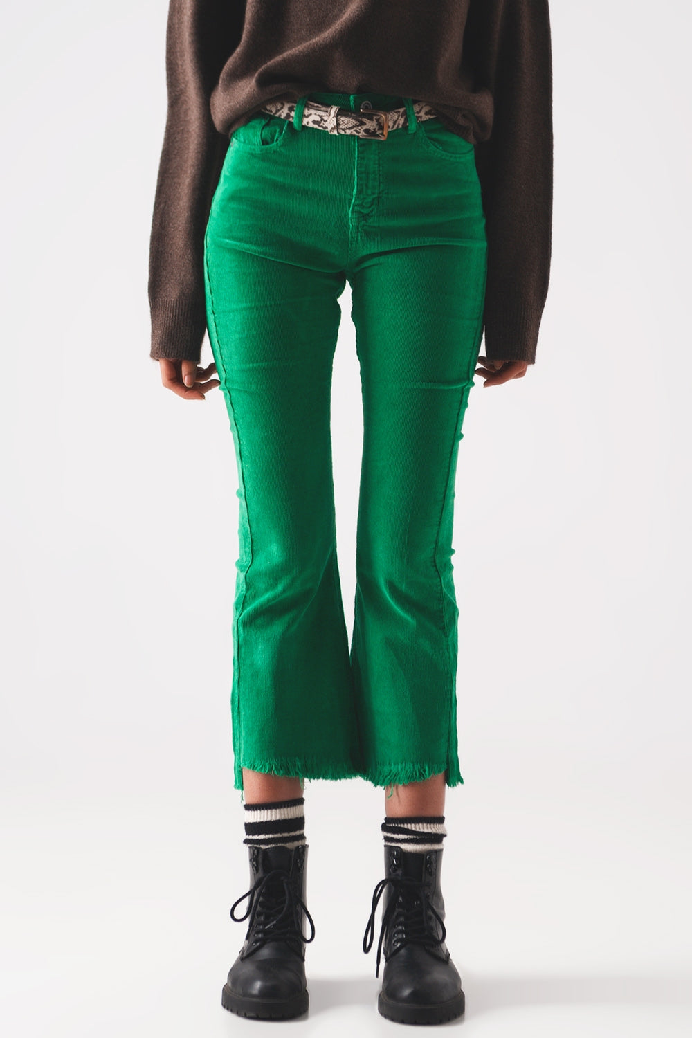 Flare corduroy pants in bold green