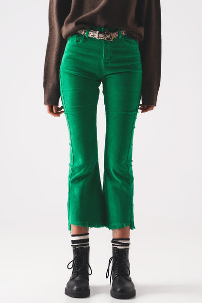 Flare corduroy pants in bold green