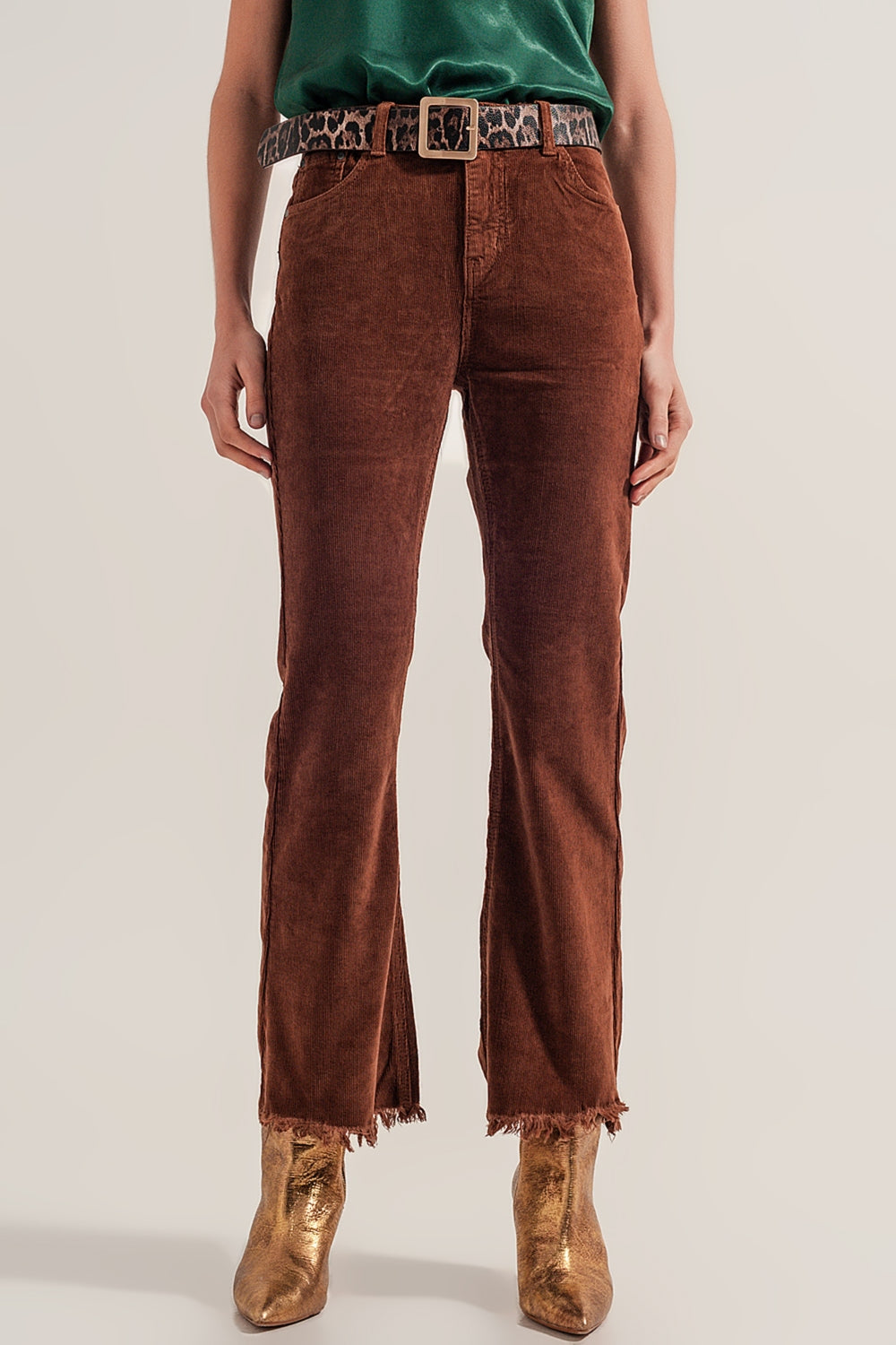 Q2 Flare corduroy pants in brown