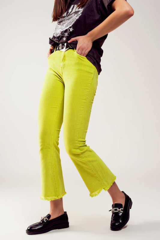 Q2 Flare corduroy pants in lime green