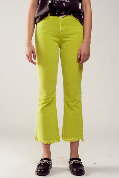 Flare corduroy pants in lime green