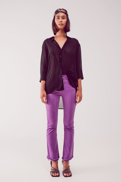 Flare jeans with raw hem edge in purple