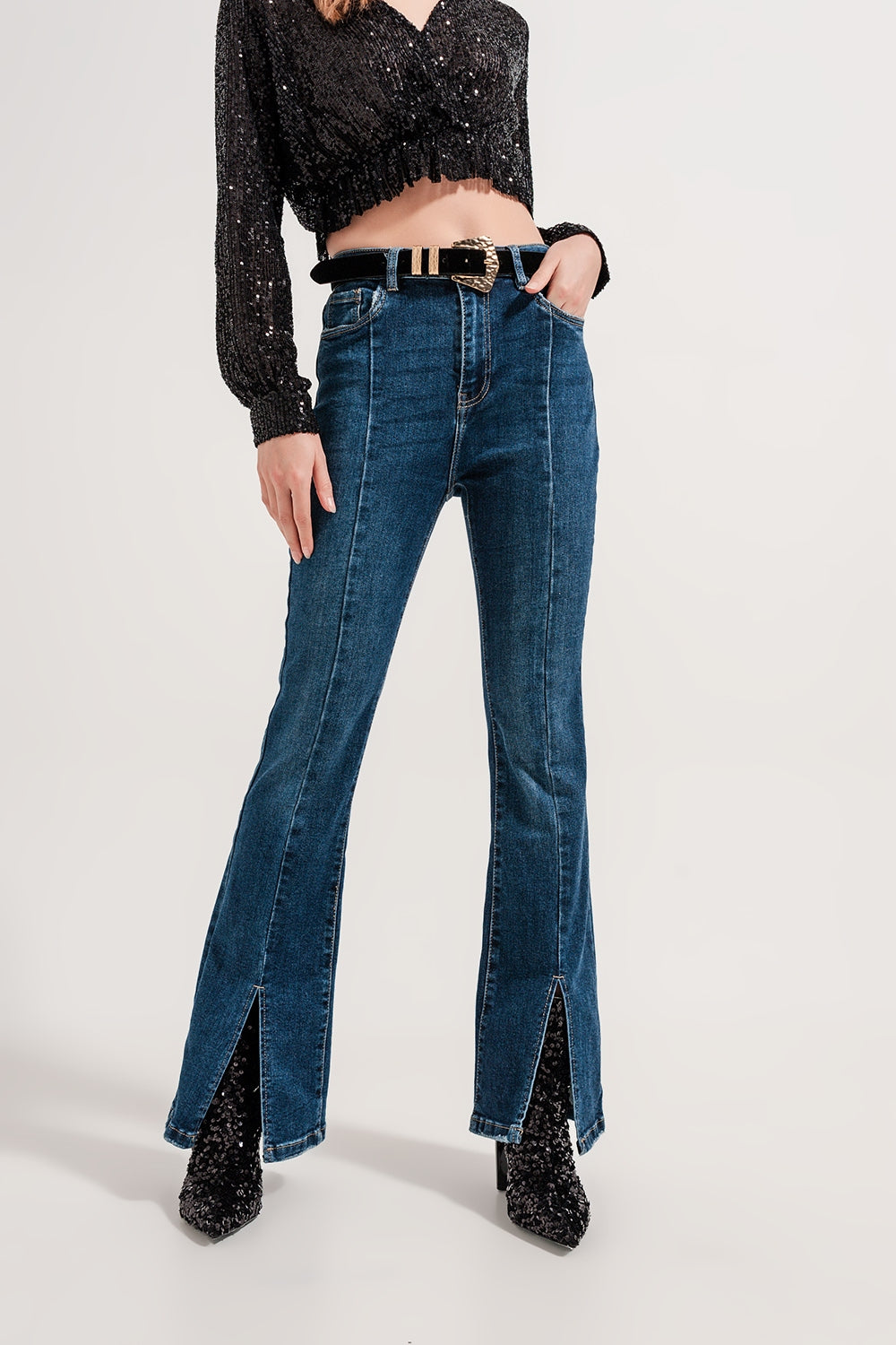 Flare jeans with split hem