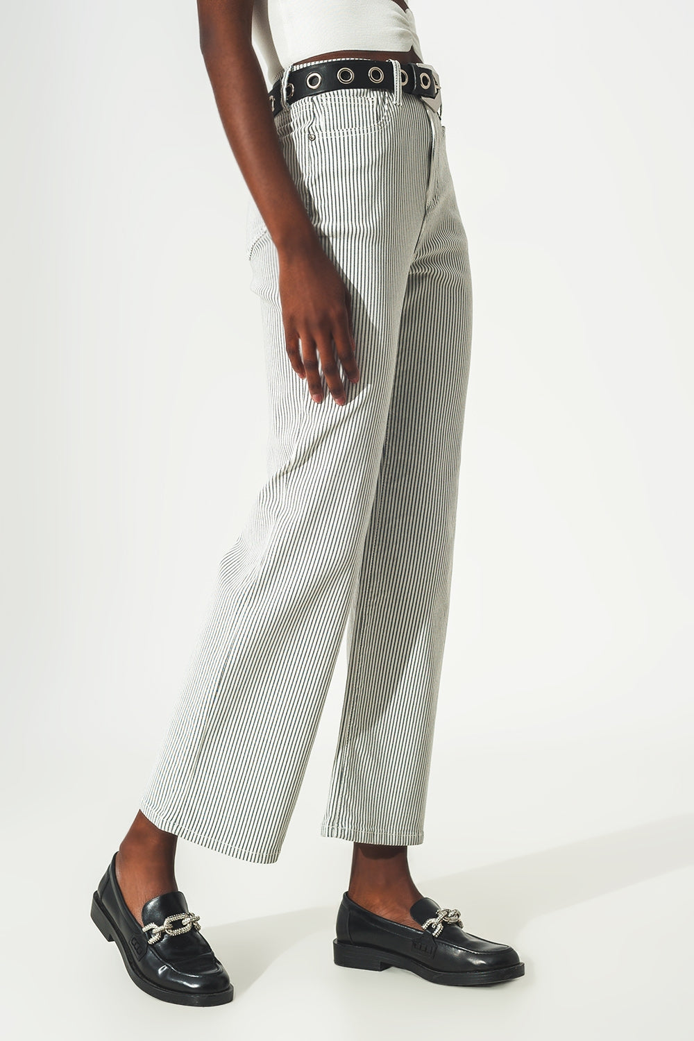 Flared stripe pants in grey