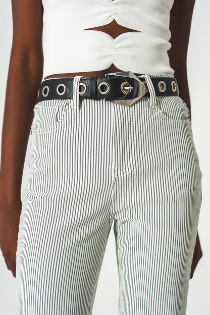 Flared stripe pants in grey