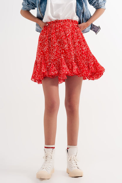 Floral flounce co-ord mini skirt in red