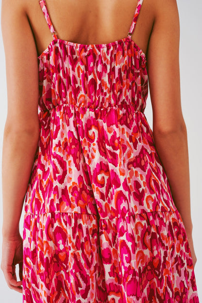 Floral Print Maxi Dress with V neck in Pink