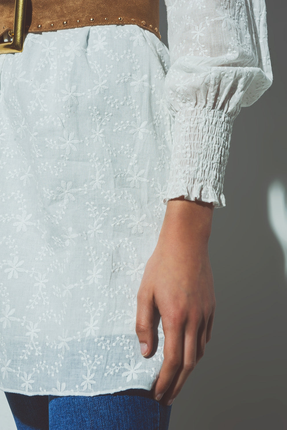 Floral Textured Mini Dress in White