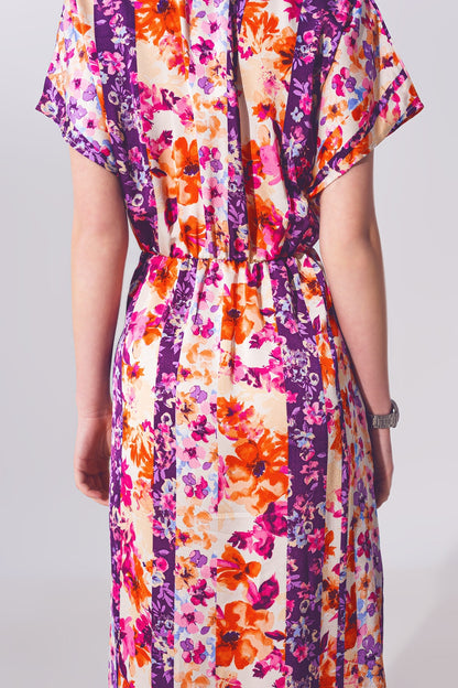 Flower Print Front Knot Maxi Dress in Multicolour